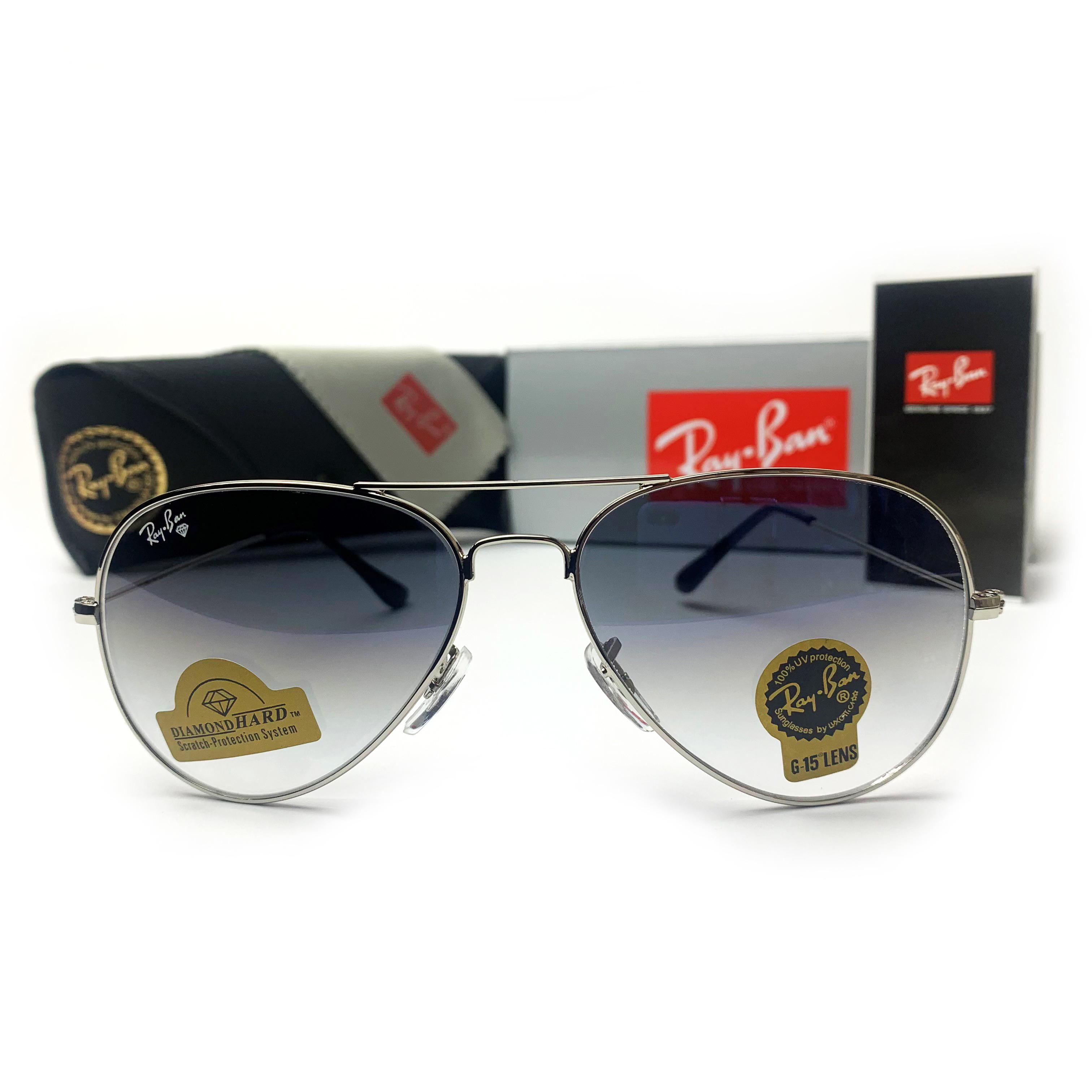 Солнцезащитные Очки Aviator 3025 капли Голубой градиент/Серебро - фото 2