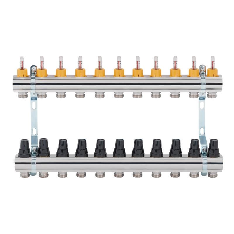Коллектор латунный с расходомерами и термостатическими кранами 1" х 11 SD FORTE SF001W11 - фото 3