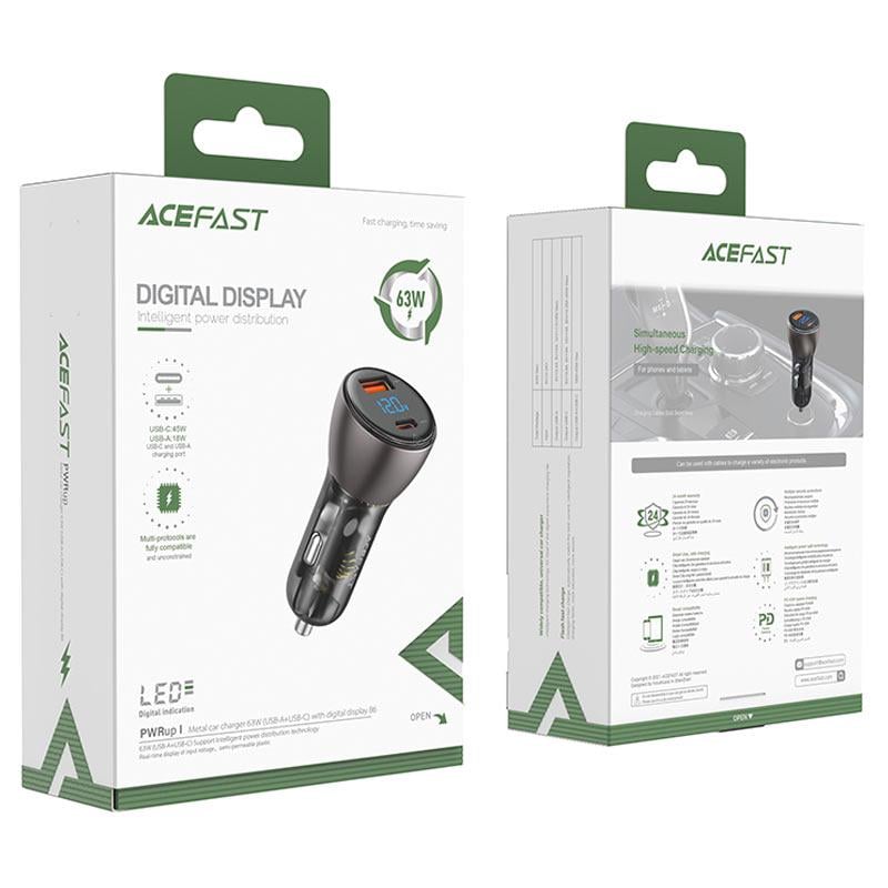 Зарядний пристрій автомобільний Acefast B6 metal 63W USB-A+USB-C with digital display (6974316280972) - фото 2 Зарядний пристрій автомобільний Acefast B6 metal 63W USB-A+USB-C with digital display (6974316280972) - фото 2