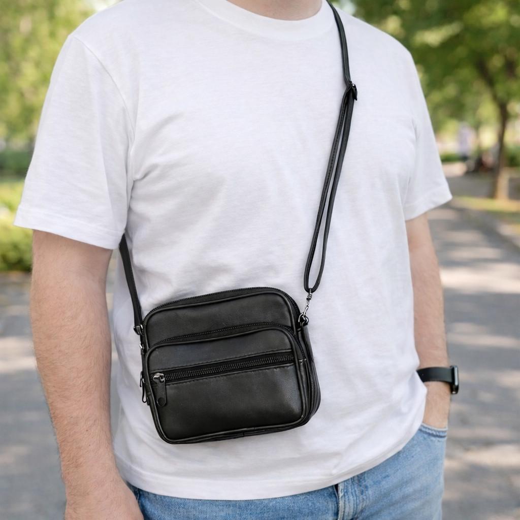 Мужская сумка Lorian через плечо и с креплением на пояс Черный (LR 202204 BK)