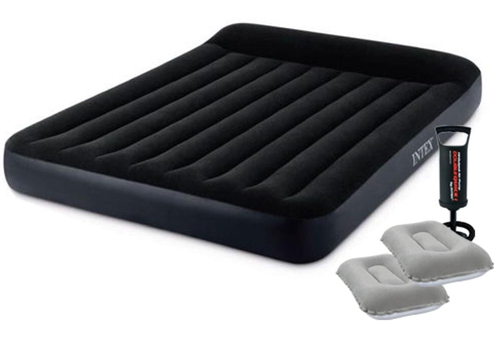 Надувний матрац Intex 64142 -2 з вбудованим підголів'ям з насосом та подушками 137х191х25 cм Чорний (34-9-64142-2)
