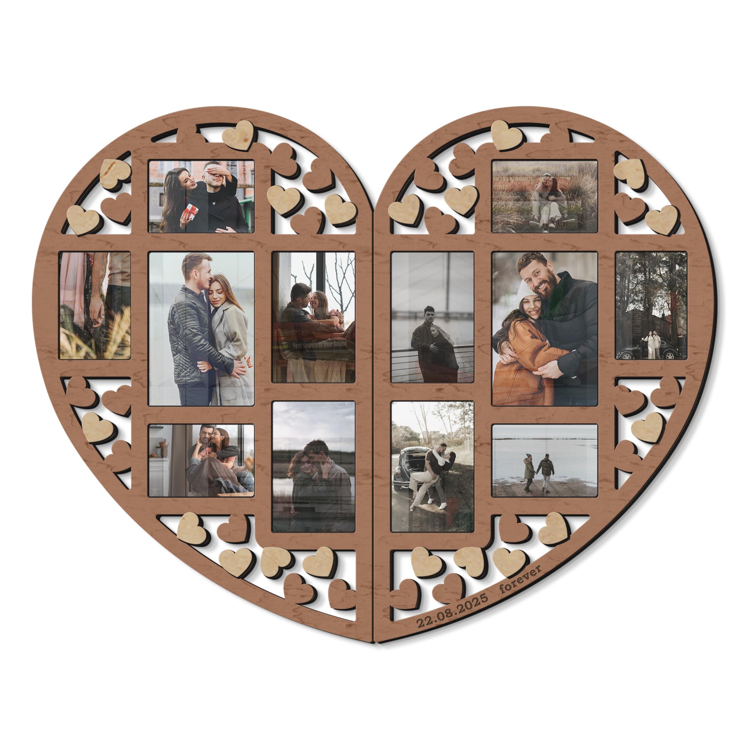 Фоторамка-коллаж Frame Depot деревянная на 12 фото 75,5×58 см Коричневый (heart_split_collage_m)