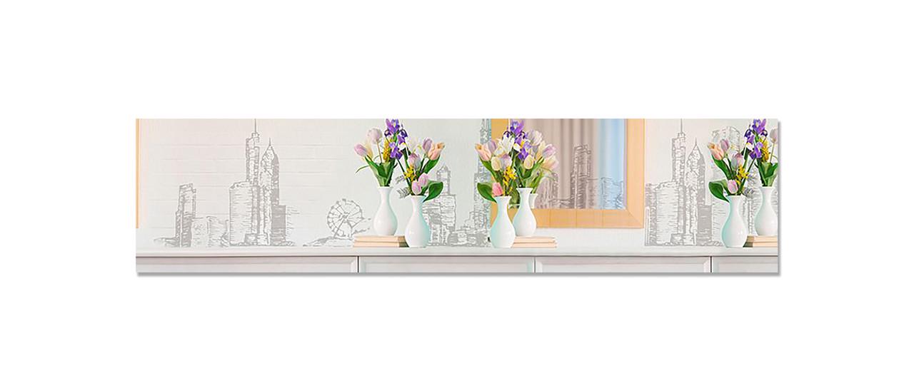 Фартук кухонный Тюльпаны в вазах нарисованный город из самоклеющейся виниловой пленки 60х250 см Серый Фартук кухонный Тюльпаны в вазах нарисованный город из самоклеющейся виниловой пленки 60х250 см Серый