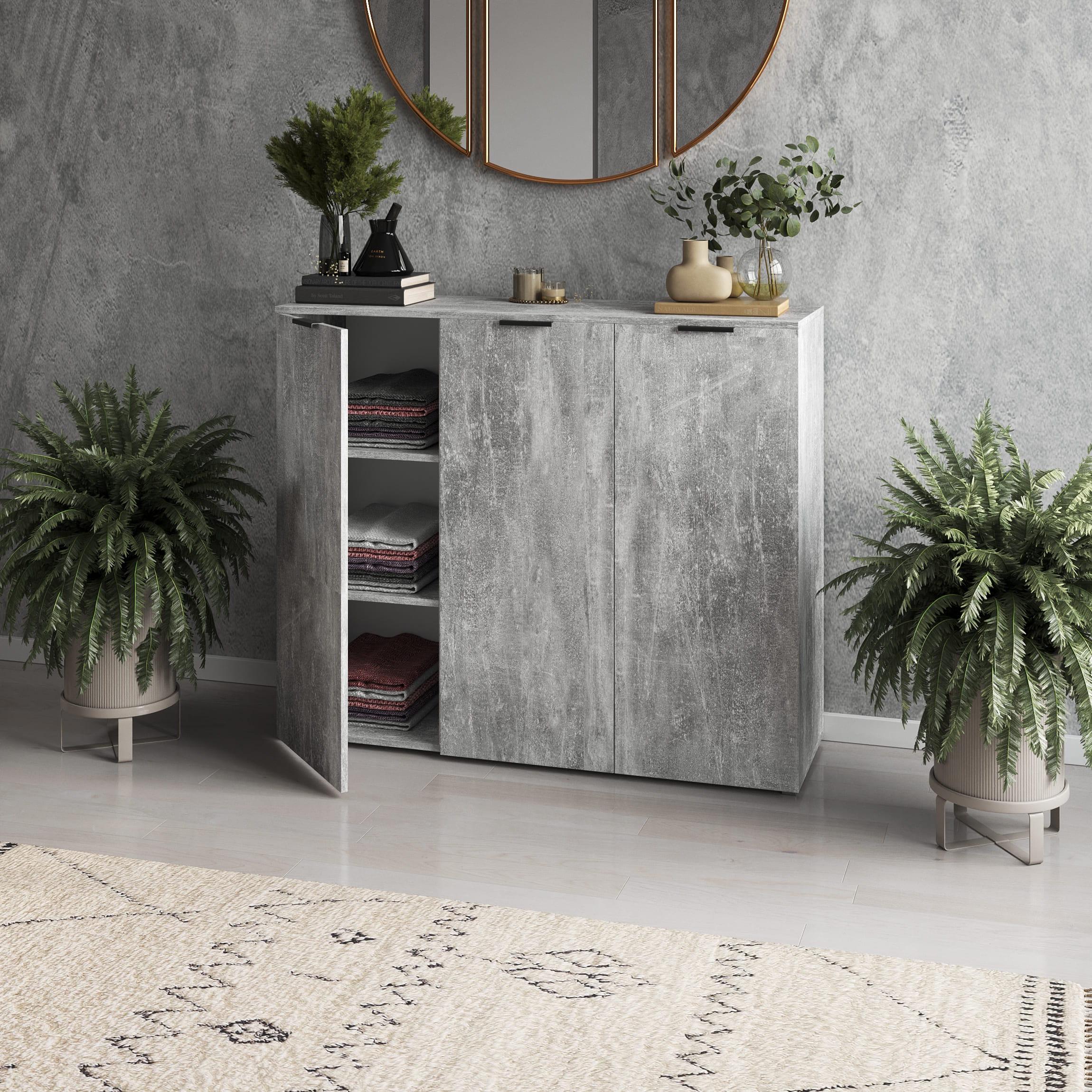 Комод-тумба на три дверцята з полицями на три дверцята Бетон (380241)