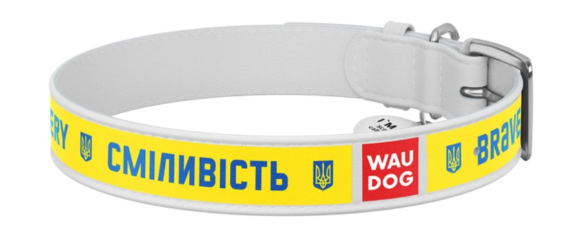 Ошейник для собак кожаный WAUDOG Design с QR паспортом Смелость L Ш 25 мм Дл 38-49 см Белый (Collar3605-0231-15)
