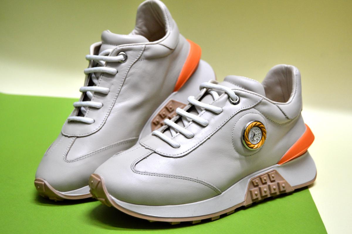 Кросівки жіночі Aquamarin шкіряні р. 39 Бежевий/Помаранчевий (94100660239)