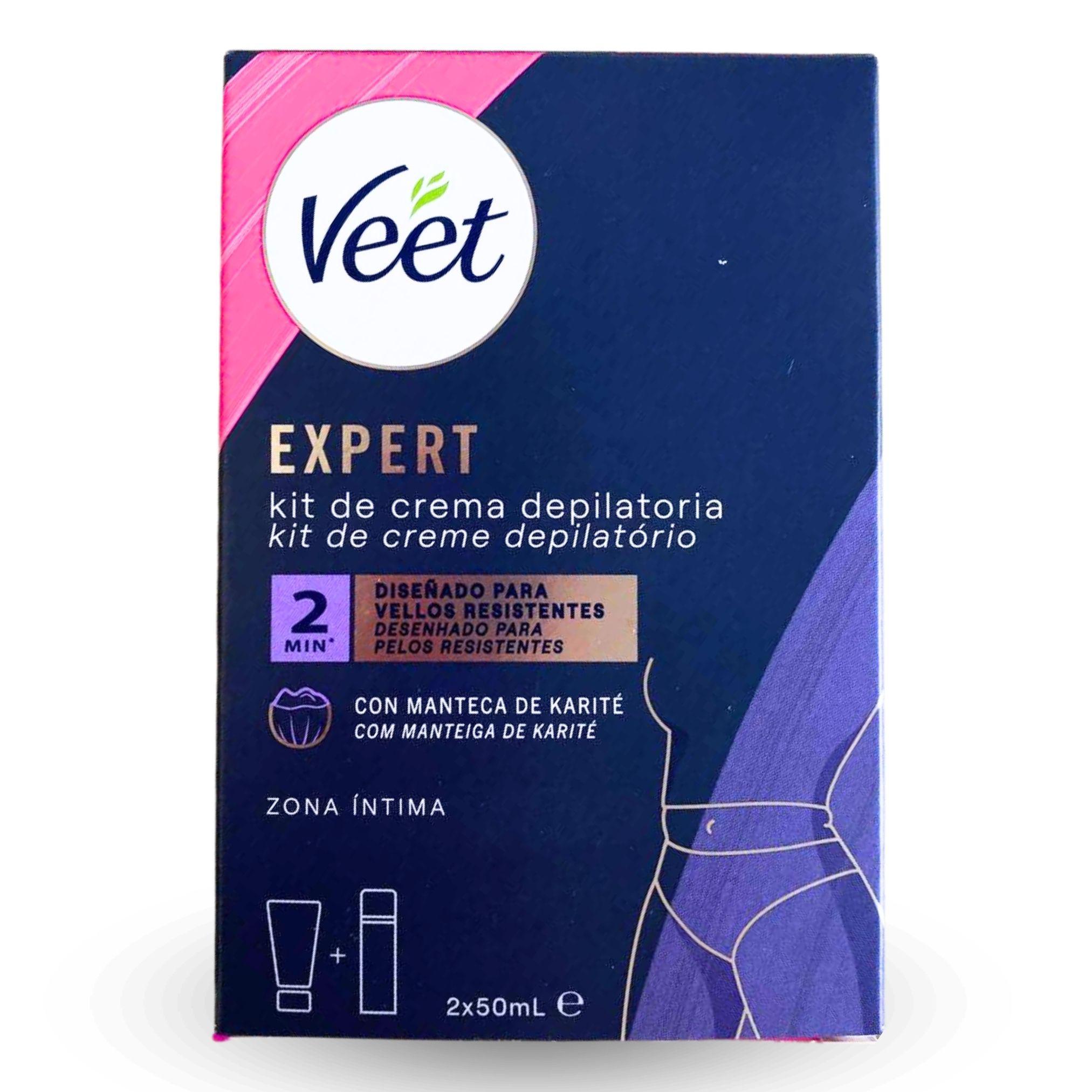 Крем для депіляції жіночий Veet EXPERT Crema Depilatorio для чутливої ​​інтимної зони та піна після депіляції з лопаткою у наборі