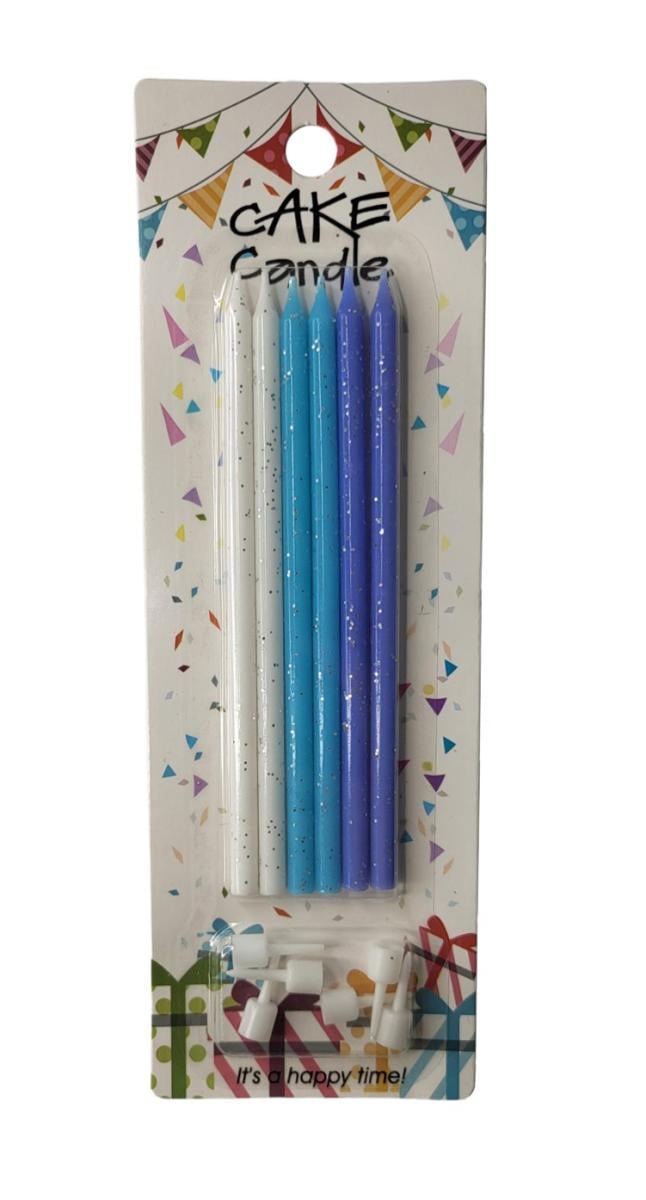 Свічки для торта 6 шт. Біло-синій з блискітками (15137)