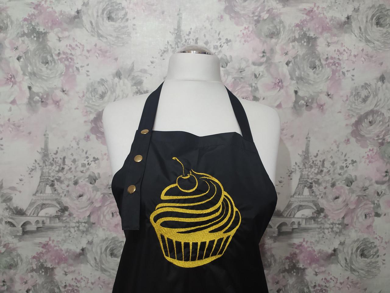 Фартук кондитера с вышивкой Кекса Черный (00136) - фото 2 Фартук кондитера с вышивкой Кекса Черный (00136) - фото 2