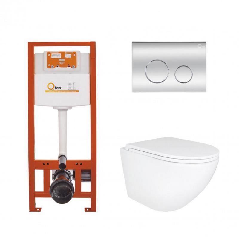 Комплект установки Qtap Nest 4в1 подвесной унитаз Robin Ultra Quiet/круглая клавиша Chrome (36720437)