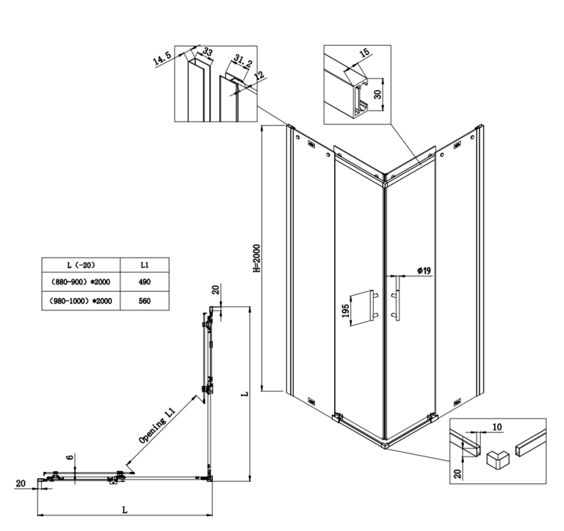 Душевая кабина без поддона KOER SR SC03-100x100x200-TR-01 прозрачное стекло Easy Clean 6 мм Хром (KR5357) - фото 4 Душевая кабина без поддона KOER SR SC03-100x100x200-TR-01 прозрачное стекло Easy Clean 6 мм Хром (KR5357) - фото 4