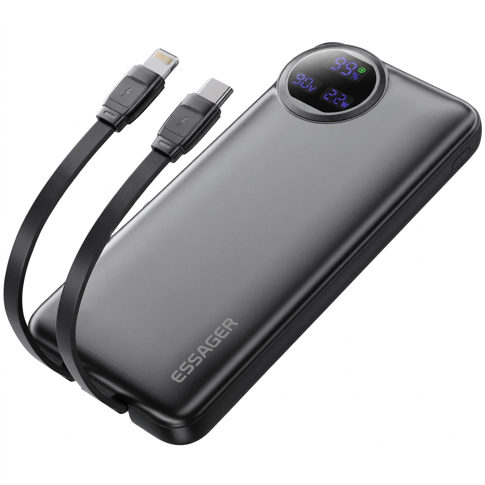 Повербанк Essager Heteromypil 10000 mAh 22,5W с цифровым дисплеем и встроенными кабелями Type-C и Lightning (EDY1W-YT01-Z)