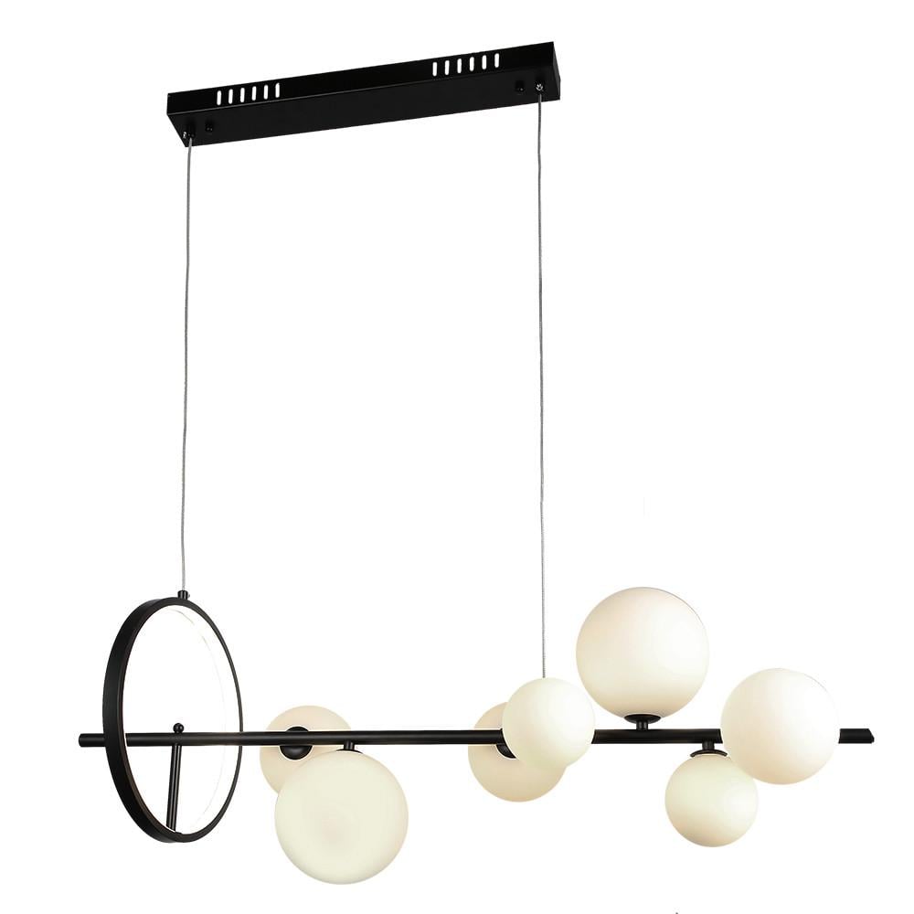 Подвесной светильник линейный Levistella 918LP267-7 Молекула на 7 плафонов и LED кольцом Черный/Белый (1887932213)