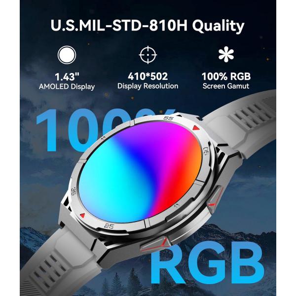 Смарт-годинник Oukitel BT12 Rugged Amoled-дисплей 1,43" GPS Bluetooth 5.2 акумулятор 480 мАч Сірий (623939) - фото 4 Смарт-годинник Oukitel BT12 Rugged Amoled-дисплей 1,43" GPS Bluetooth 5.2 акумулятор 480 мАч Сірий (623939) - фото 4