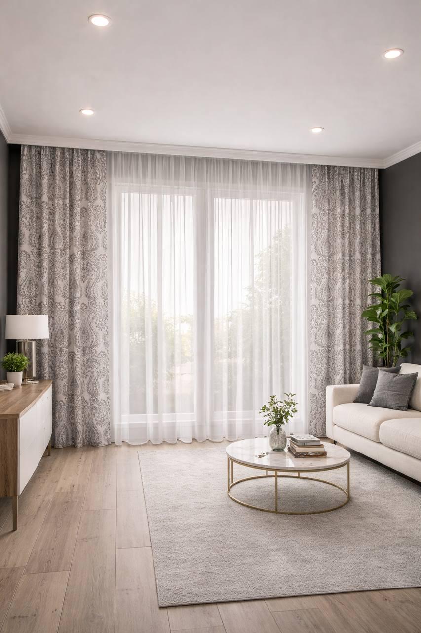 Тюль-вуаль комбинированный Корона 670х270 см Серо-белый с рисунком