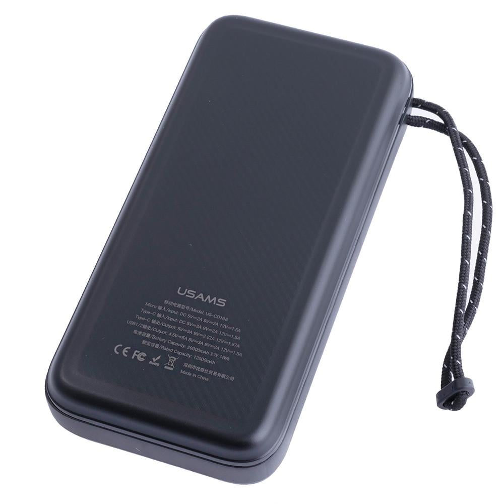 Повербанк Usams US-CD168 20000 mAh 74Wh PB60 Dual QC3.0+PD Черный (21-31-185141) - фото 2