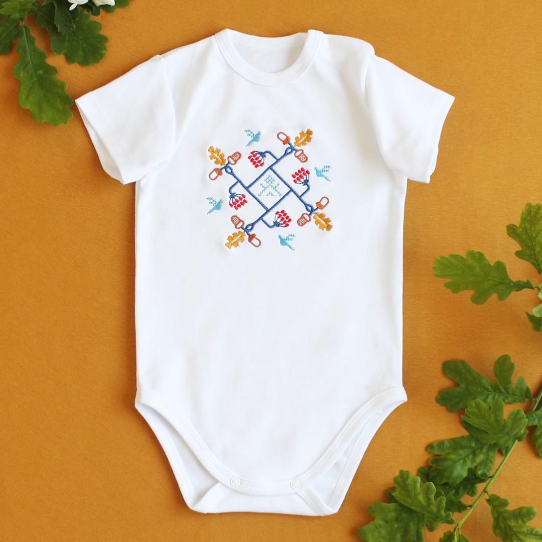 Боди с вышивкой Родословная калина 74 см 6-9 мес Белый (2679651273)