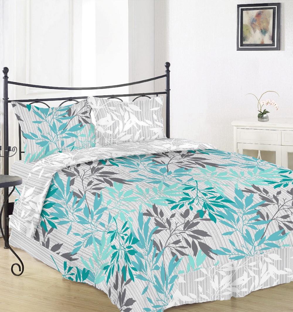 Простынь Вилена Голд Веточка бирюзовая бязь евро 220х240 см Простынь Вилена Голд Веточка бирюзовая бязь евро 220х240 см