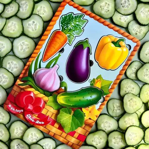 Деревянная игрушка пазлы-вкладки больше или меньше Корзина с овощами 1 (ПСФ042)