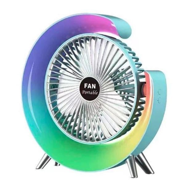 Вентилятор акумуляторний настільний з кольоровим підсвічуванням USB 180° безшумний (EE01828)