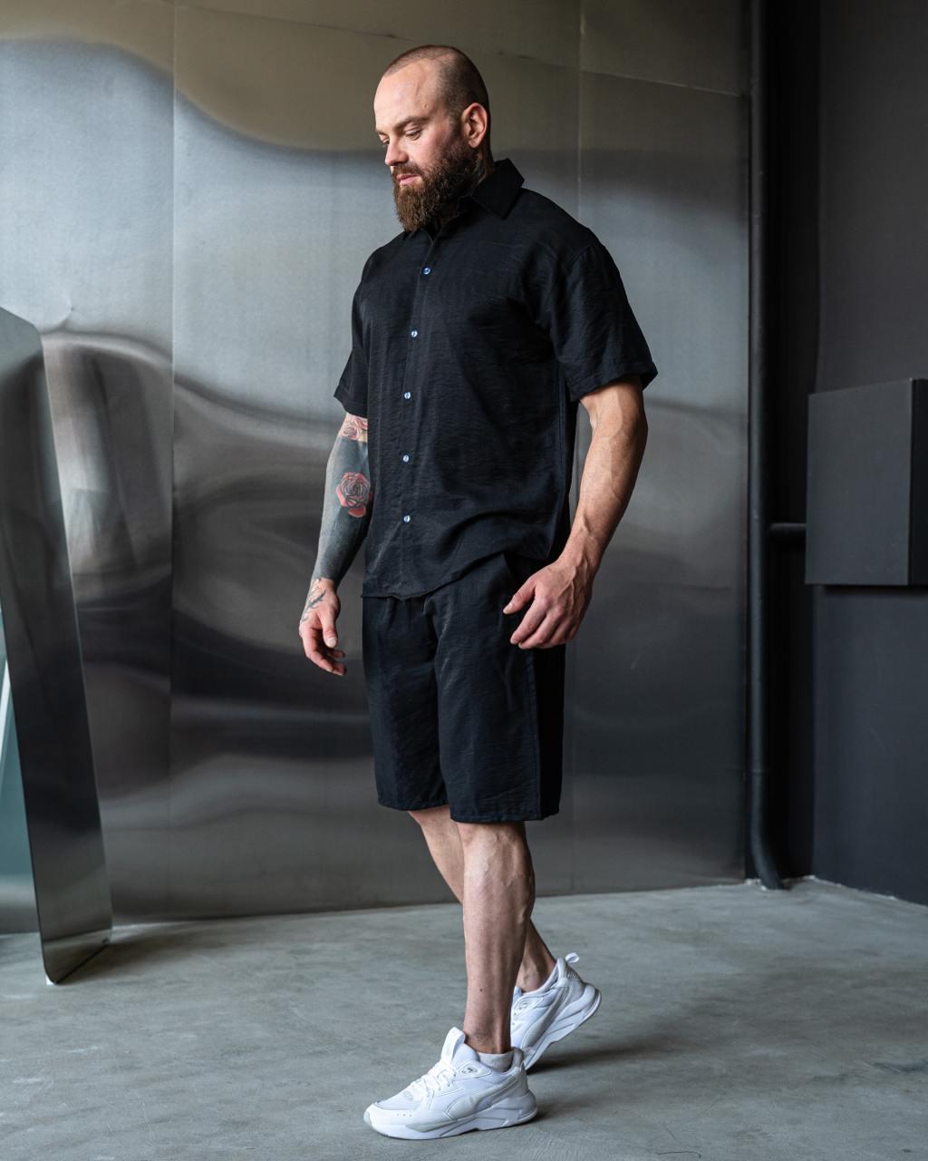 Комплект мужской летний льняной жатка M Черный (24877/1) - фото 5