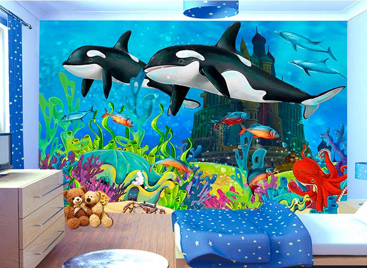 Фотообои 3D для детской комнаты Косатки и замок