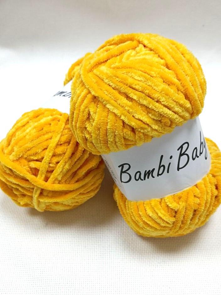 Пряжа плюшевая Bambi Babi велюр 100 г 110 м Ярко-желтый 019 (2309035342)