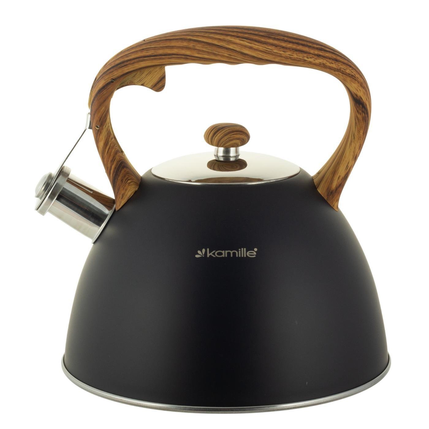 Чайник Kamille Vizo из нержавеющей стали со свистком 3 л Черный (0854)
