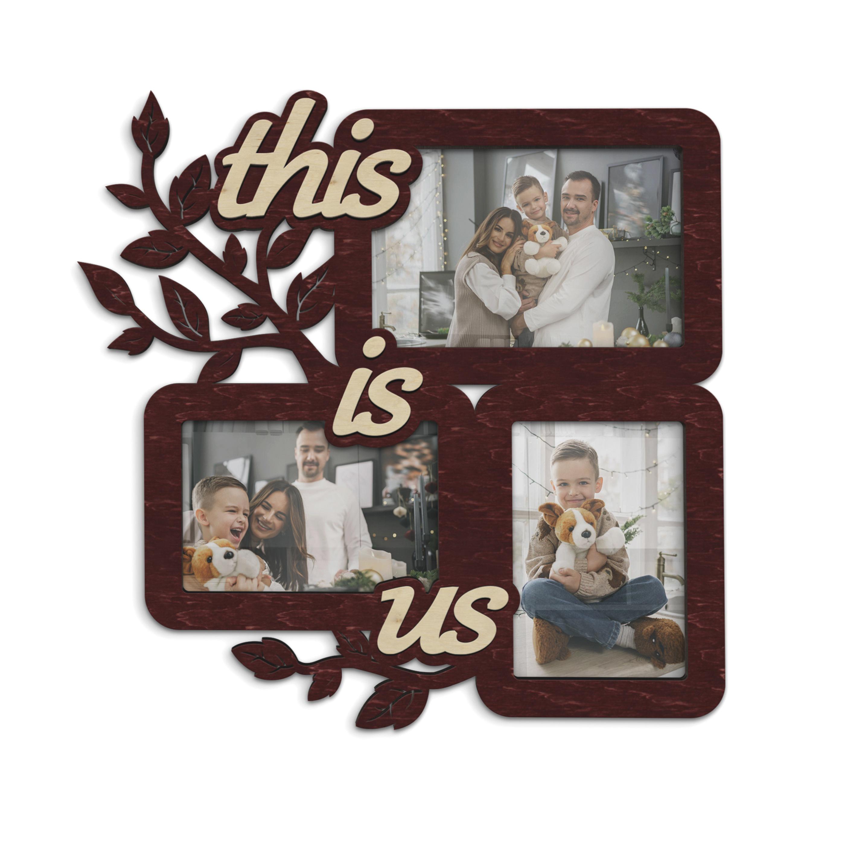 Фоторамка-колаж The Frame Depot This is us з гілочками з нанесенням напису на 3 фото Бордовий (tree_s-3) - фото 1