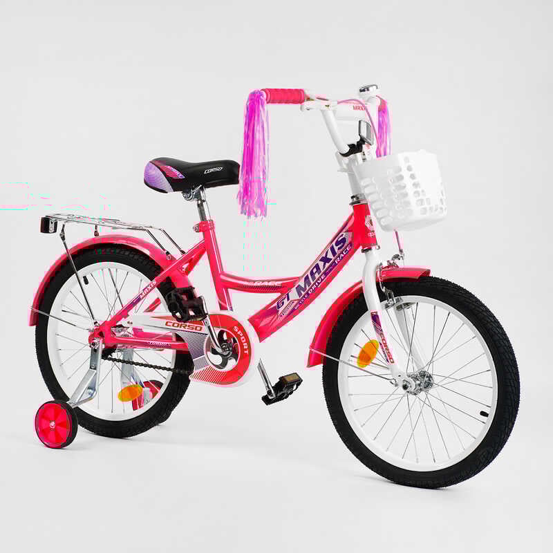 Дитячий велосипед двоколісний Corso для дівчинки 18" ручне гальмо Рожевий (128087)