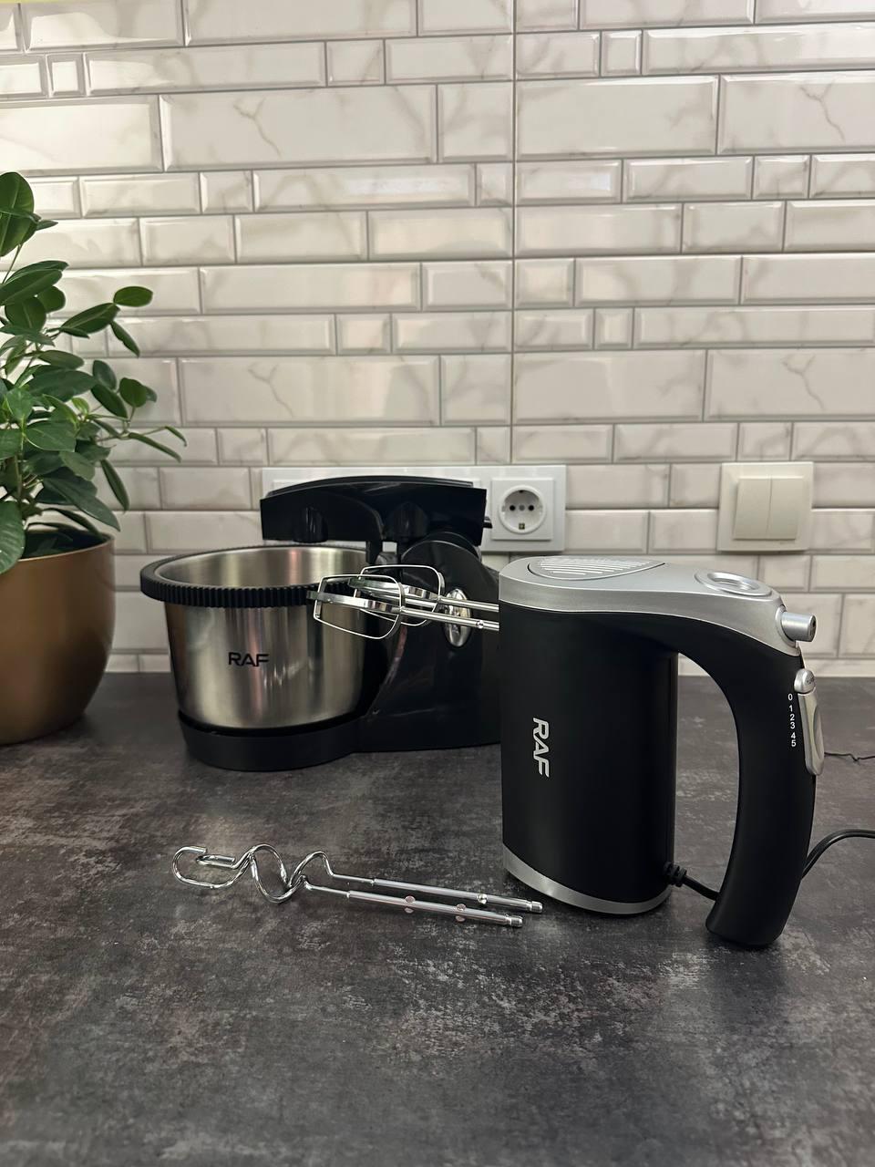 Міксер на підставці ручний RAF з обертаючою металевою чашею 3 л 5 швидкостей +турбо 1000 Вт Чорний (R-6662) - фото 6 Міксер на підставці ручний RAF з обертаючою металевою чашею 3 л 5 швидкостей +турбо 1000 Вт Чорний (R-6662) - фото 6