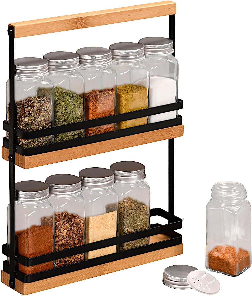 Набор для специй Kesper Spice Rack 58036 с 10 стеклянными баночками бамбук/металл