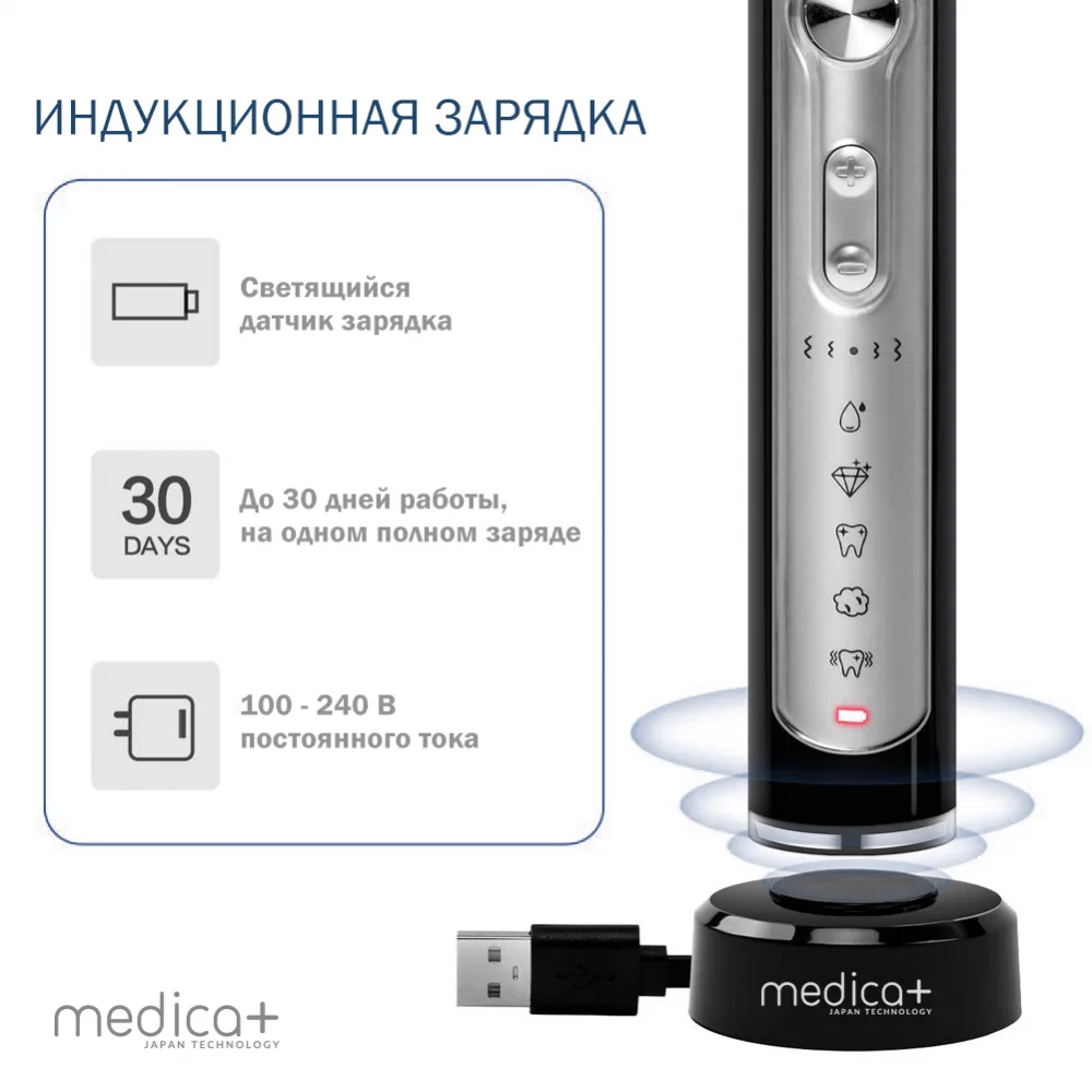 Ультрозвукова зубна щітка Medica+ Probrush 9.0 Ultasonic Black + насадки 6 шт. - фото 4