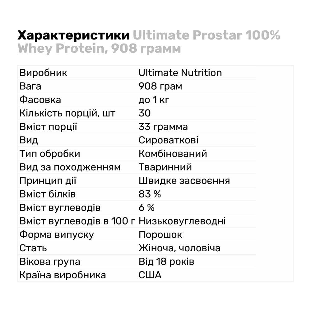 Протеїн Ultimate Prostar 100% Whey 908 г Банан (2447V4366) - фото 2