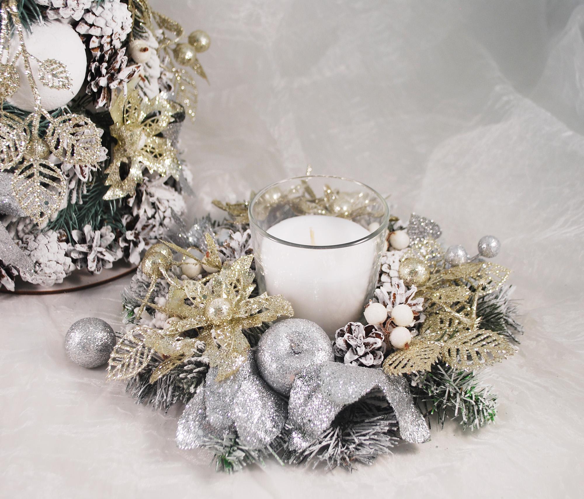 Набор новогодняя елка и подсвечник Серебряный/Белый (4938578) - фото 2 Набор новогодняя елка и подсвечник Серебряный/Белый (4938578) - фото 2