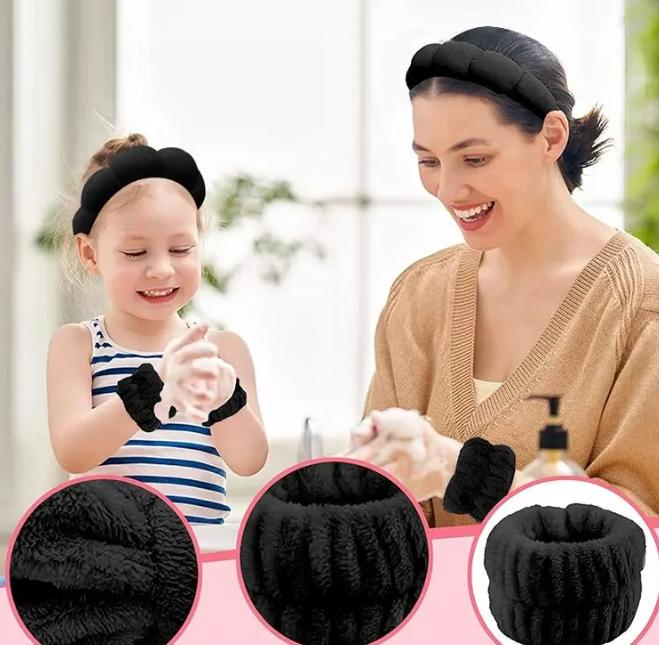 Набор косметический обруч на голову/нарукавники-напульсники для умывания Черный (79606749) - фото 2