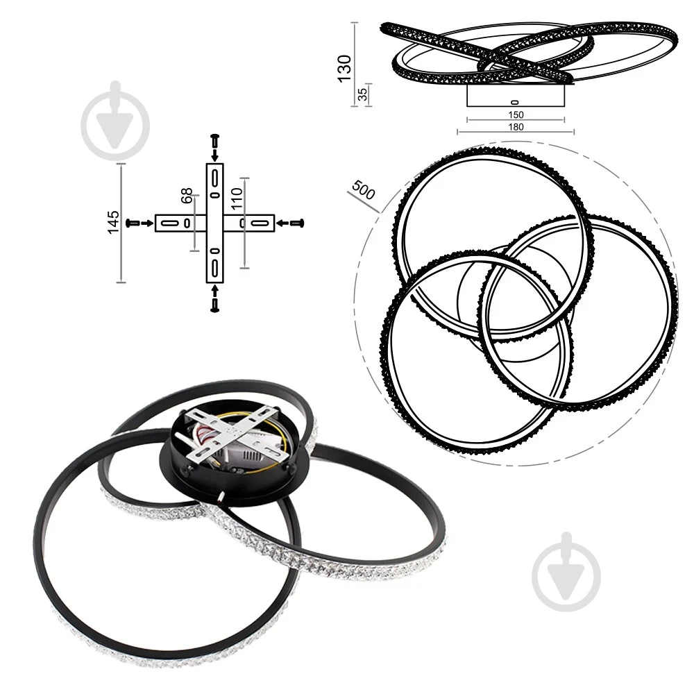 Люстра ESLLSE VITA 3R-APP-500x130-BLACK/WHITE/CLEAR 80W с пультом (10124) - фото 9