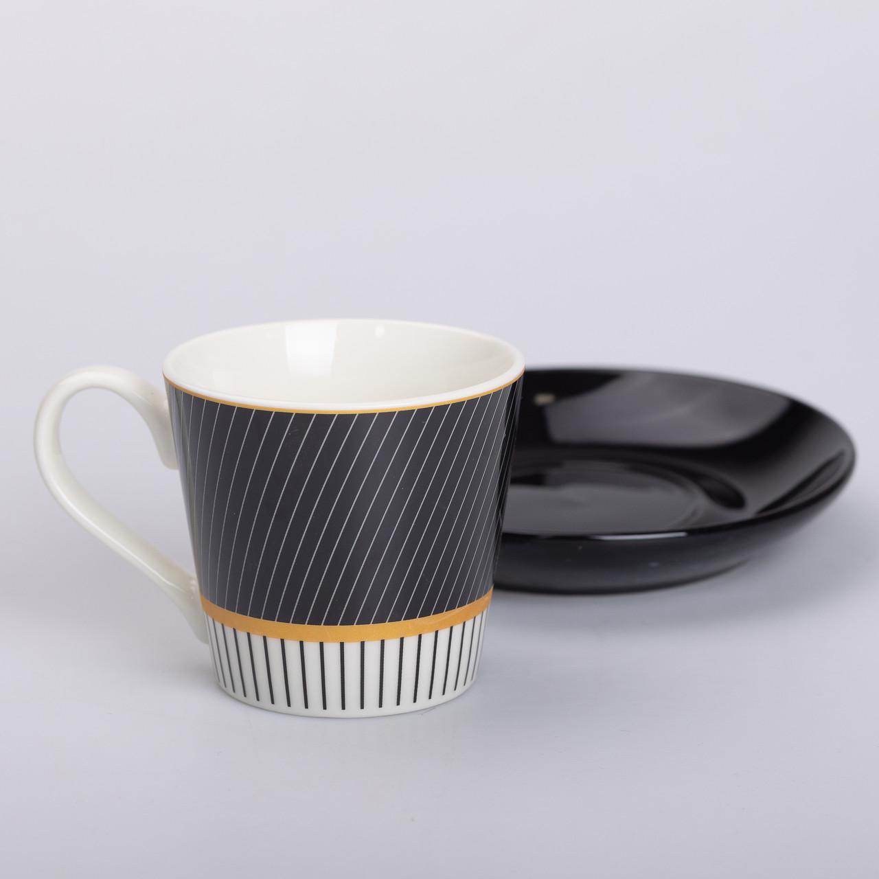 Чашка керамическая с блюдцем для чая и кофе Диагональная полоска 200 мл - фото 2 Чашка керамическая с блюдцем для чая и кофе Диагональная полоска 200 мл - фото 2