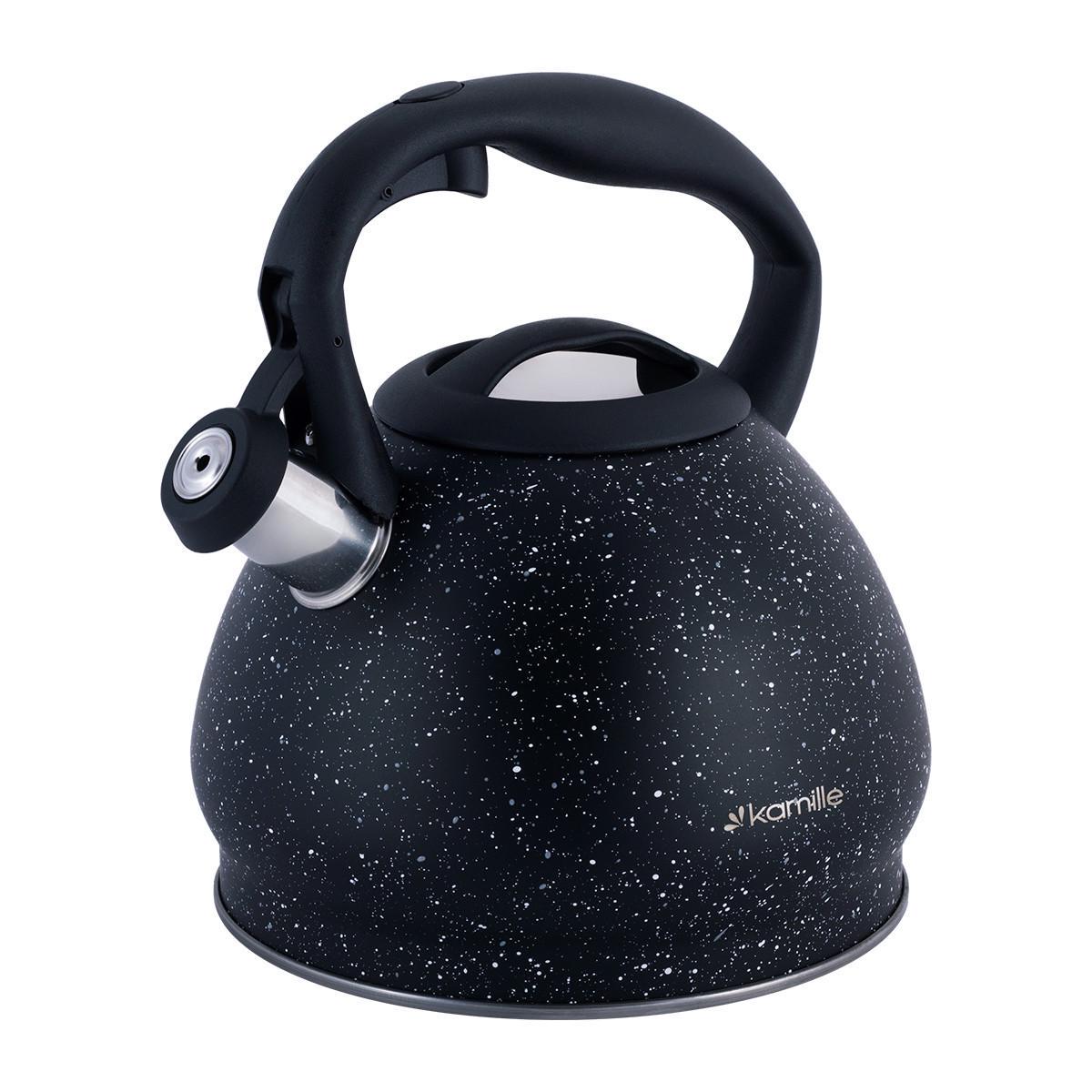 Чайник со свистком Kamille KM-1086 из нержавеющей стали и нейлоновой ручкой 2,7 л Черный мрамор (150-84-1086)