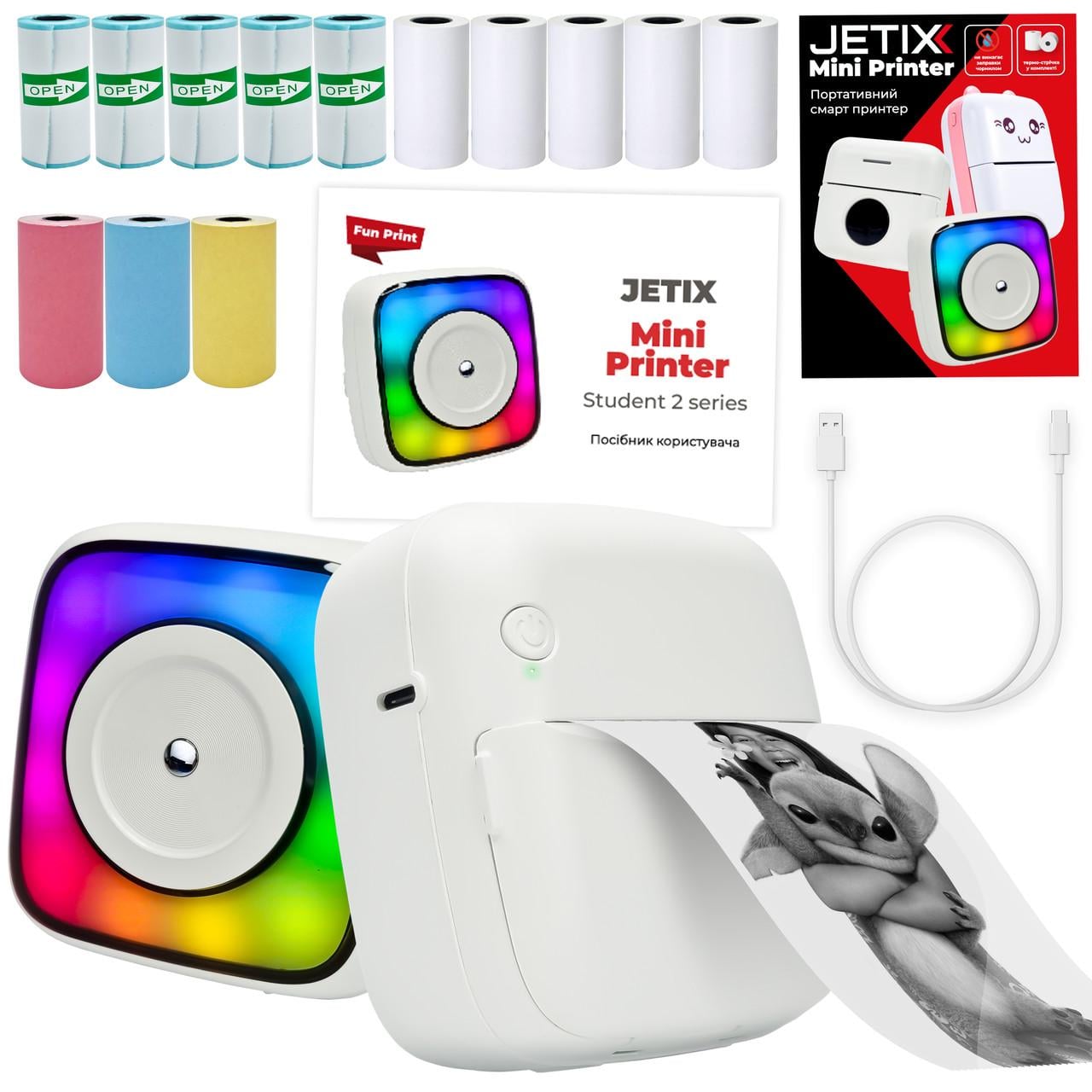 Термопринтер Bluetooth JETIX Mini Printer Student 2 с термобумагой - фото 2