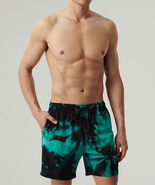 Шорты пляжные мужские Atlantic KMB-227 на шнурке с принтом пальм и боковыми карманами S Зеленый/Черный (2600604811)