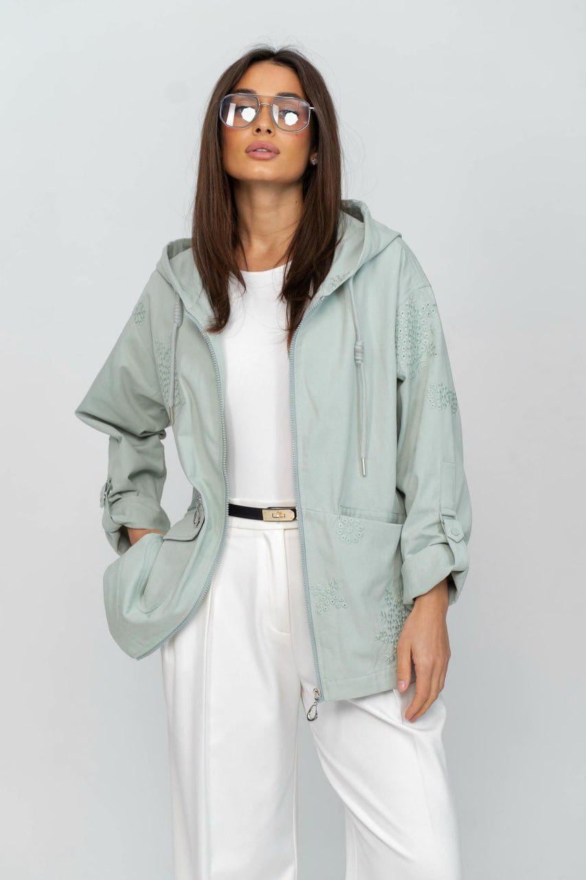 Куртка-ветровка котоновая Ришелье oversize 5XL Мятно-оливковый нежный (33356650)