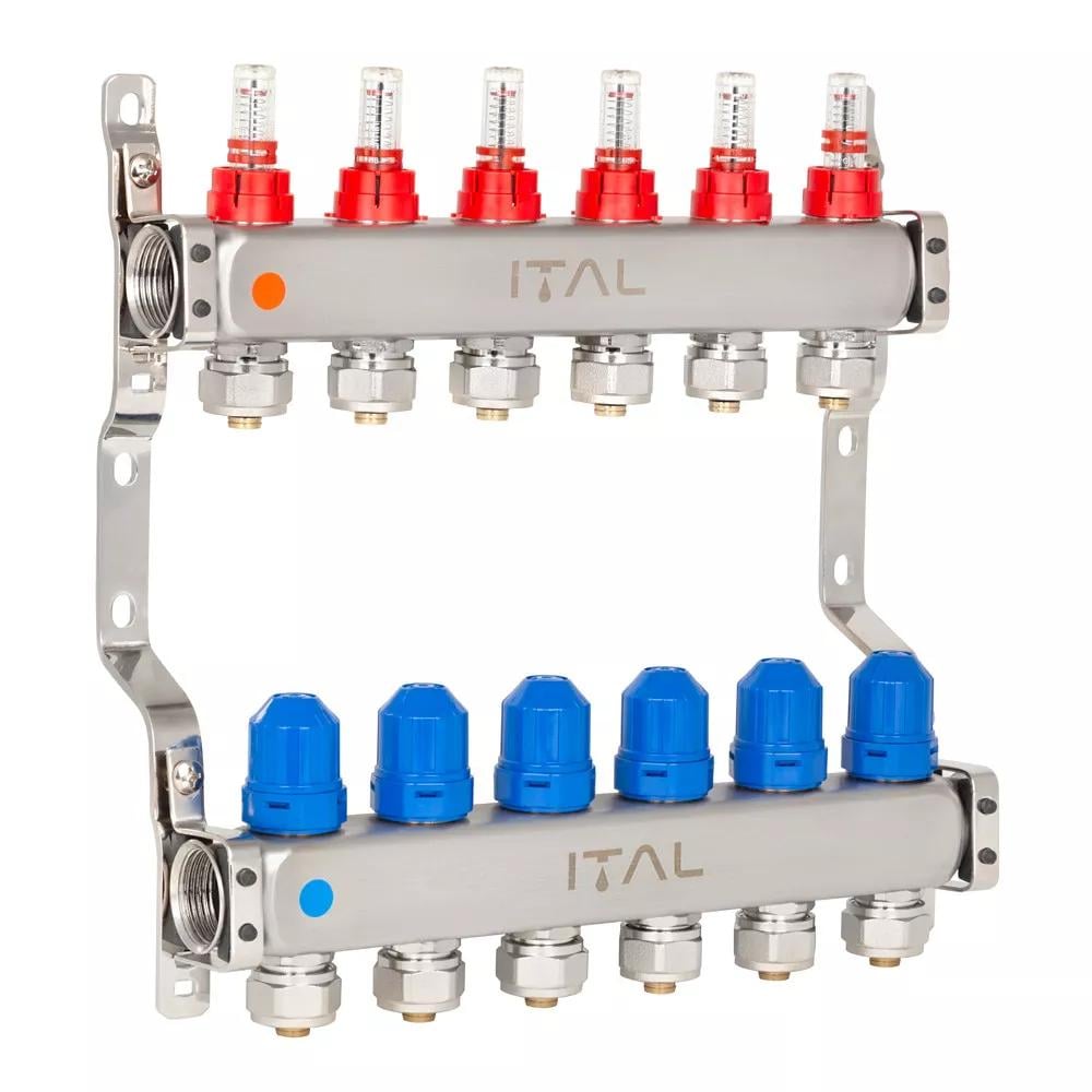 Колектор для теплої підлоги ITAL HC1-06 6 контурів з витратомірами 1"/3/4" (215344)