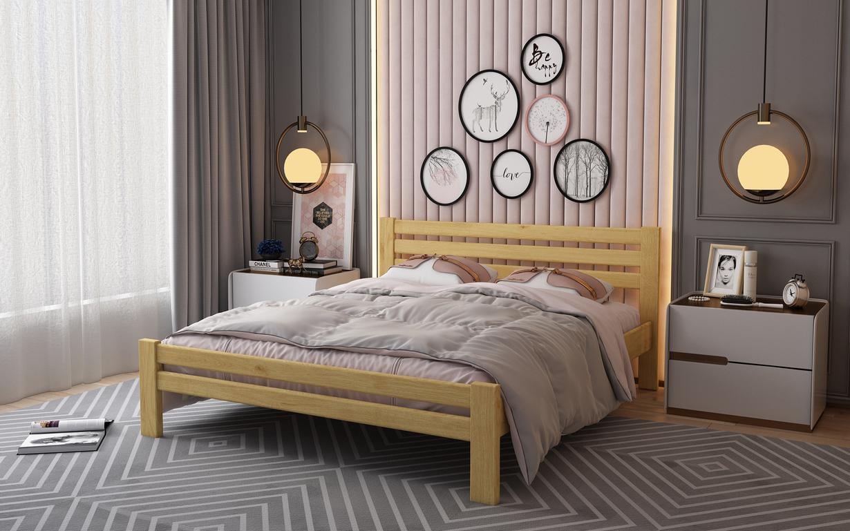 Ліжко двоспальне STEMMA Прем'єра із натурального дерева сосна 160x200 см Вільха (52208)
