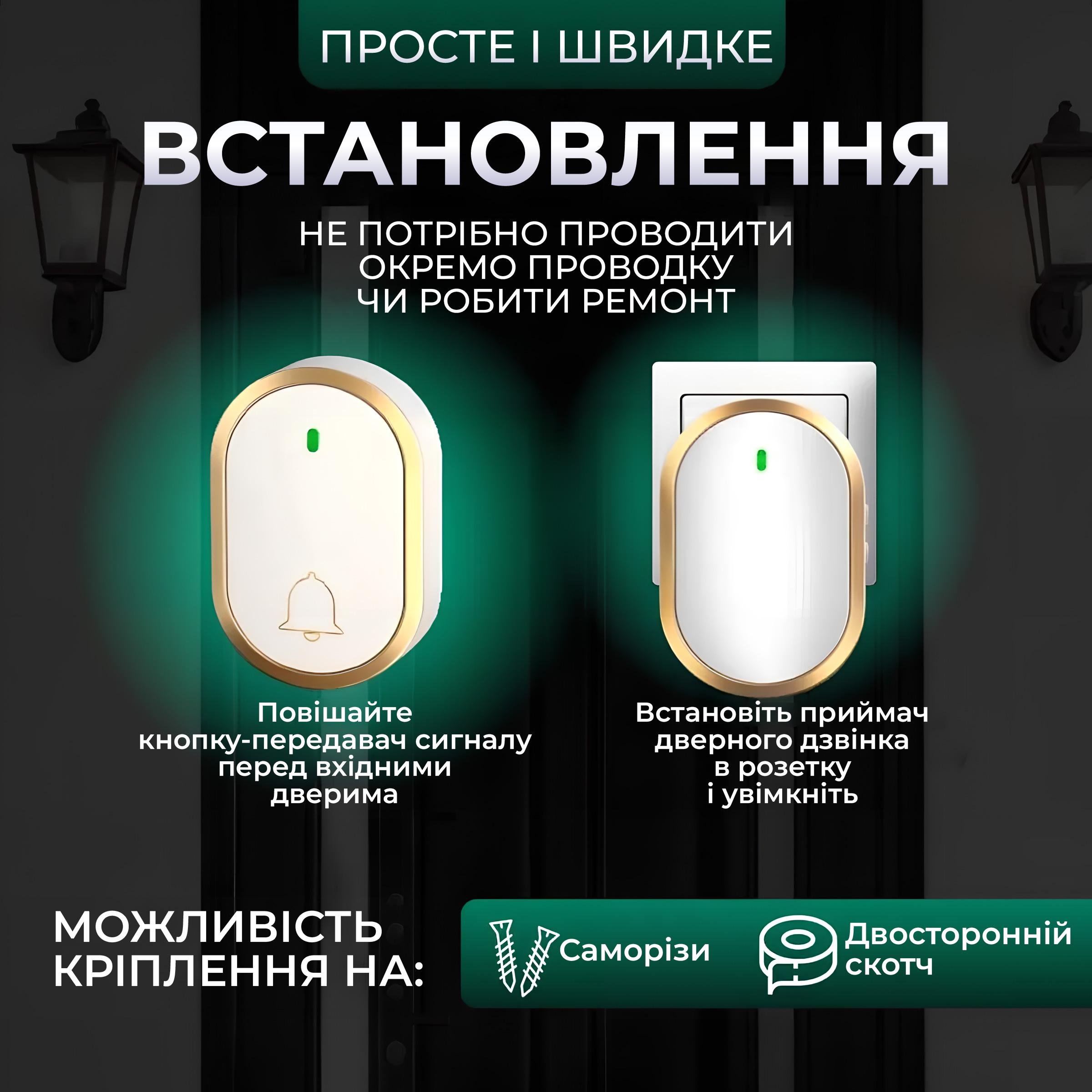 Дверной звонок беспроводной Kayfovo DB-15 музыкальный водонепроницаемый до 300 м White (29054) - фото 4 Дверной звонок беспроводной Kayfovo DB-15 музыкальный водонепроницаемый до 300 м White (29054) - фото 4