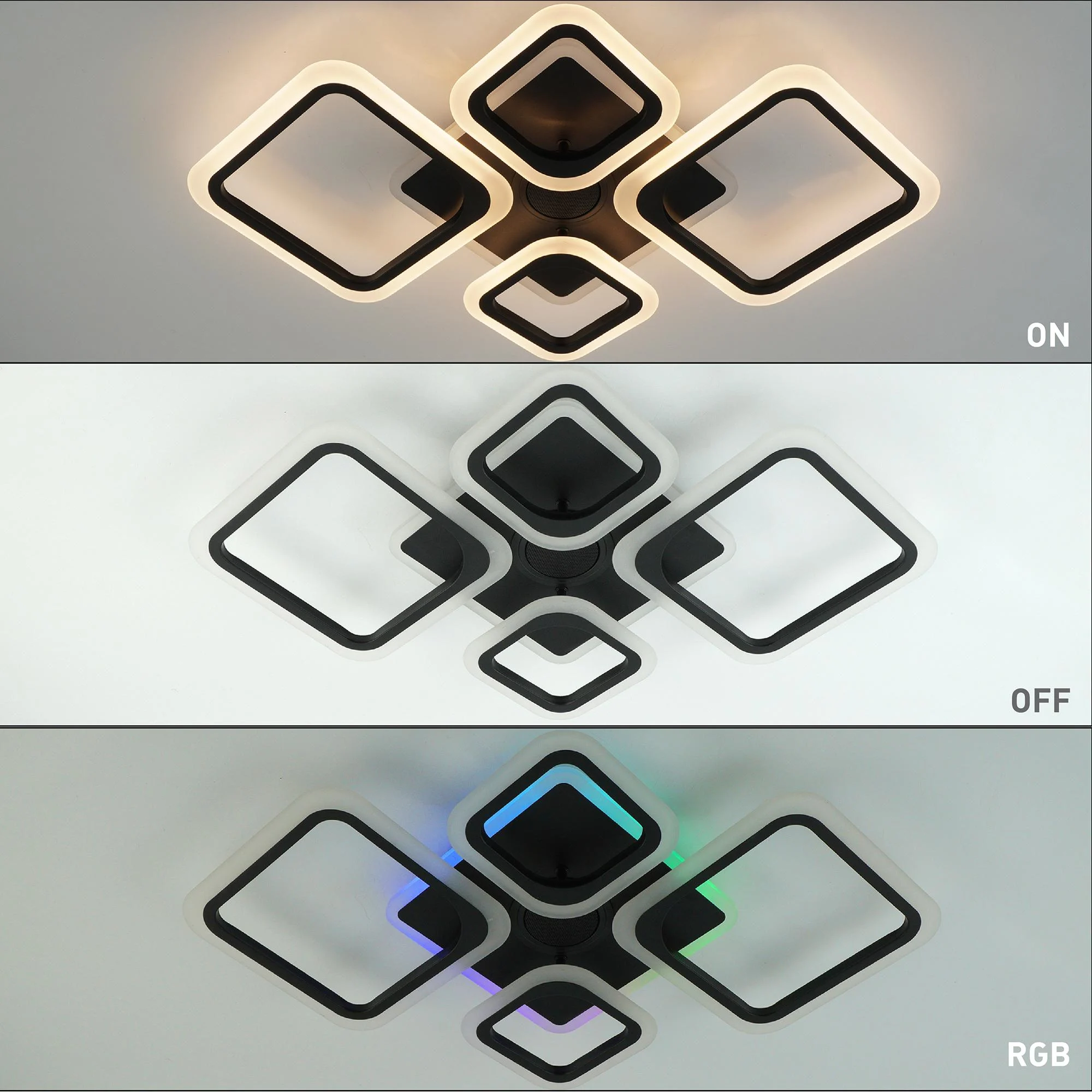 Люстра ESLLSE OVAL RGB LED MUSIC 5S с колонкой 85 Вт и пультом 725x460x80 мм Черный (10590) - фото 5 Люстра ESLLSE OVAL RGB LED MUSIC 5S с колонкой 85 Вт и пультом 725x460x80 мм Черный (10590) - фото 5