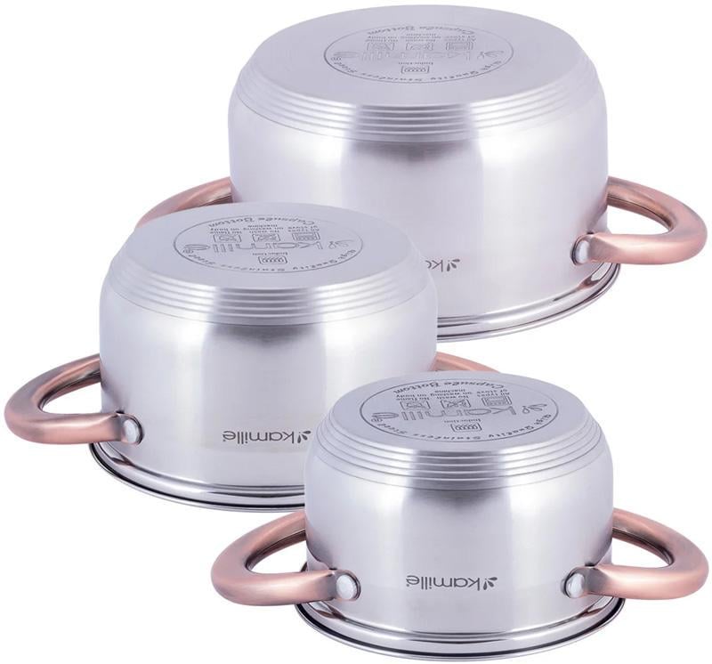 Набір каструль Kamille Catalin із нержавіючої сталі з мірною шкалою 1/1,5 /2 л - фото 3 Набір каструль Kamille Catalin із нержавіючої сталі з мірною шкалою 1/1,5 /2 л - фото 3