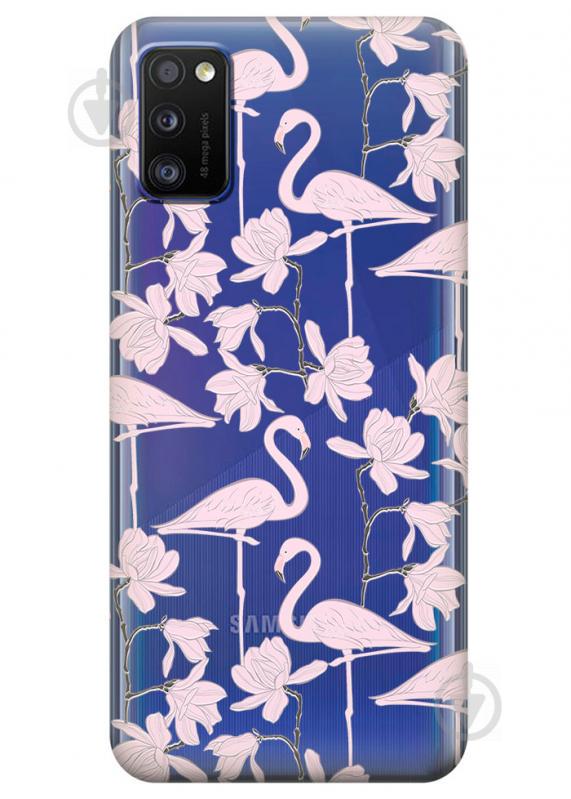 Прозрачный силиконовый чехол iSwag для Samsung Galaxy A41 с рисунком - Розовые фламинго (KS3089)