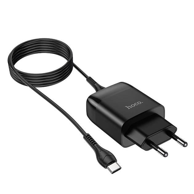 Пристрій мережевий зарядний Hoco C72Q QC3.0 1 USB/2A з кабелем для заряджання USB/Type-C Чорний - фото 3