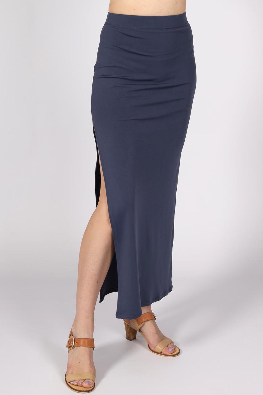 Женская юбка по щиколотку длинная трикотажная с разрезом справа по шву однотонная р. 58 Графитовый (2484473021)